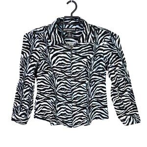 Womens Westbound Petites Black White Zebra Print Jacket Full Zip Long Sleeve 10P
